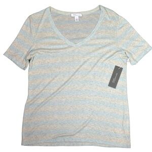 Nordstrom Signature‎ Wide Striped V Neck Short Sleeve Rayon T Shirt Large NEW